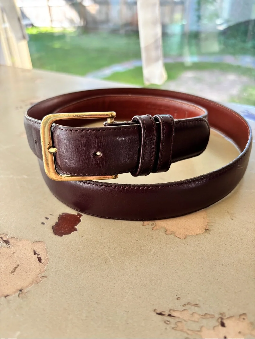 Coach Men's Burgundy Leather Belt with Gold Buckle Sz 40